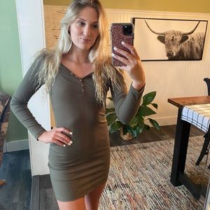 Garage Button Up Olive Dress